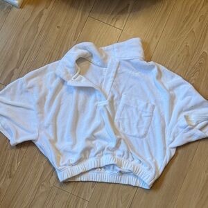 White terry cloth cropped Polo Top